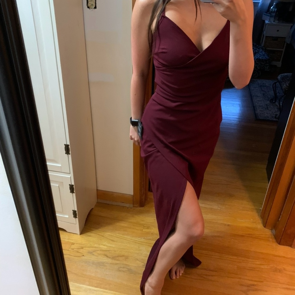 Lulu's Red Ruched Burgundy Maxi Dress - Picture 2 of 6